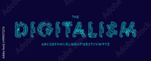 Cyber circuit logo font, techno digital alphabet. Neon sci-fi typeface for tech headline, futuristic HUD, electronic interface, hacker display, innovation design, virtual stream UI. Vector typography