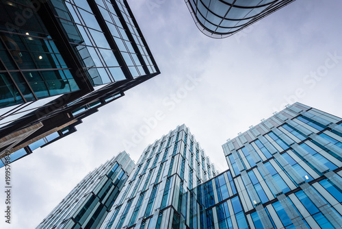 Looking Up at Contemporary Skyscrapers in Manchester