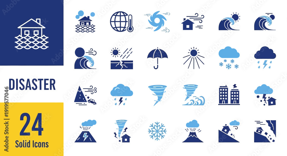 Εκτύπωση καμβά Collection of disaster icons representing various natural calamities and catastr