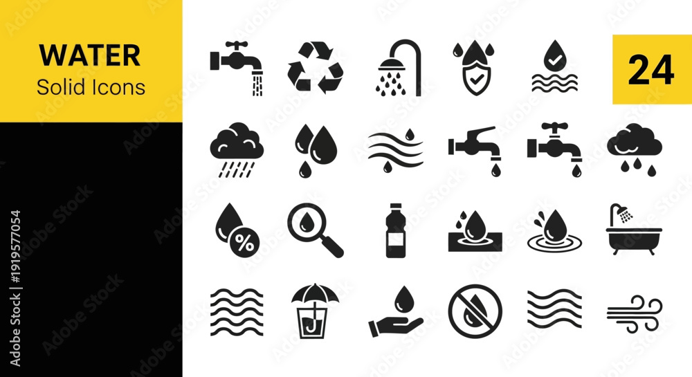 Εκτύπωση καμβά Collection of water-related icons depicting various aspects of water usage and c