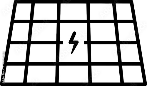 Solar panel icon with lightning bolt symbol. Renewable energy concept for environment, technology, power supply. Vector illustration