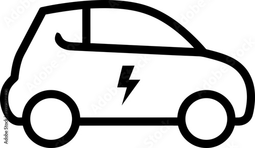 Electric car icon with lightning bolt symbol, representing vehicle charging and eco friendly transport. Simple line art vector illustration
