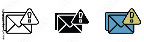 Warning signs on email icons indicating potential threats