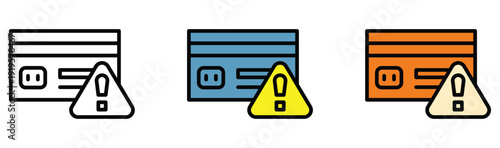 Warning signs with credit cards indicating potential fraud or security issues