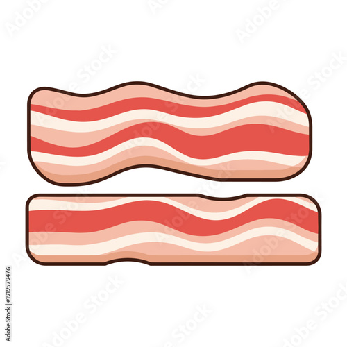 Two strips of crispy bacon arranged horizontally with wavy edges