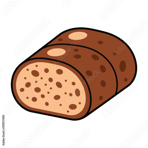 A slice of rustic brown bread with visible seeds and a crusty exterior