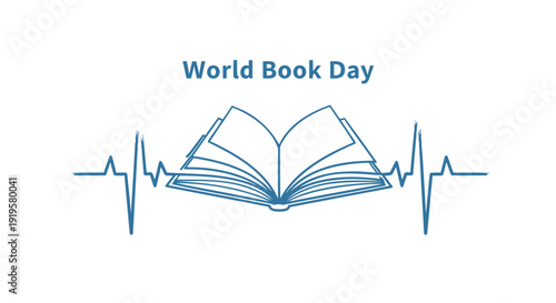 World Book Day icon with heartbeat line