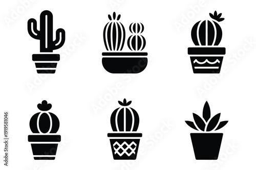 Potted cactus and succulent plants silhouette set