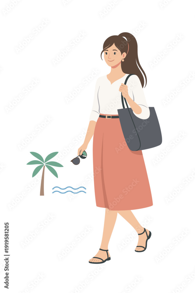 Φωτογραφία Young woman heading to a resort fashionable summer travel illustration modern ed