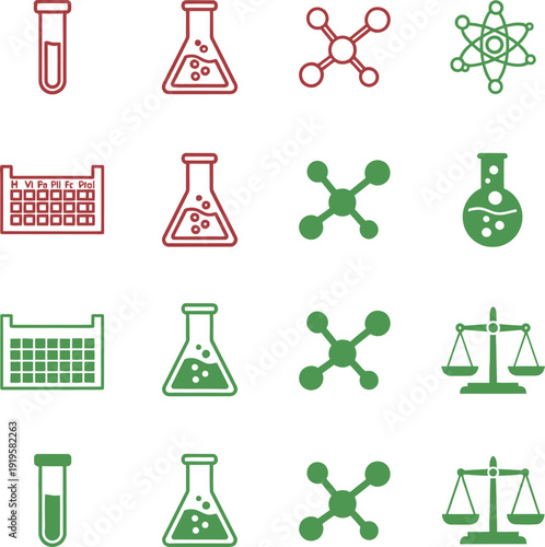 Red and green chemistry laboratory science test tube beaker