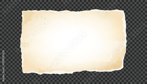Vintage burnt parchment paper texture background with aged antique border isolated on transparent backdrop