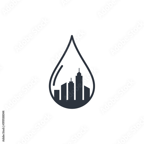 Water Droplet with City Skyline Urban Sustainability