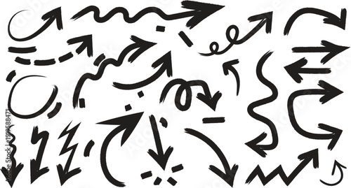 Hand-Drawn Black Arrows, Curves, and Creative Line Art for Dynamic Graphic Design and Digital Illustrations