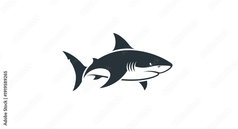 Fototapeta premium Shark silhouette graphic on white background