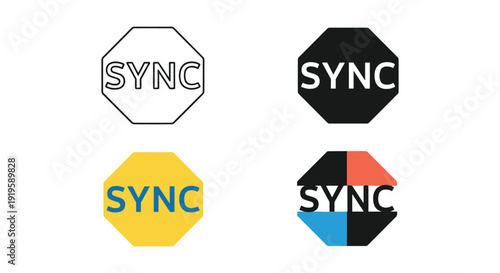Variations of the sync branding with different background colors and designs