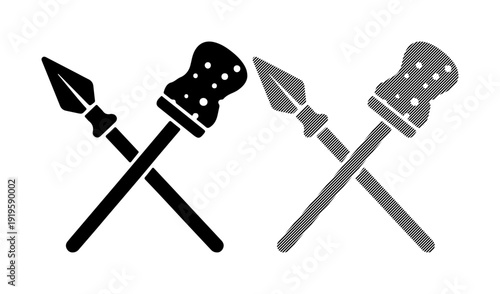 Symbolic crossed spears representing conflict and history