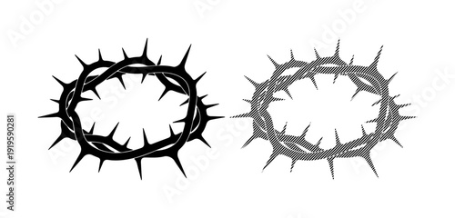 Symbolic crown of thorns in black and gray, representing sacrifice and faith