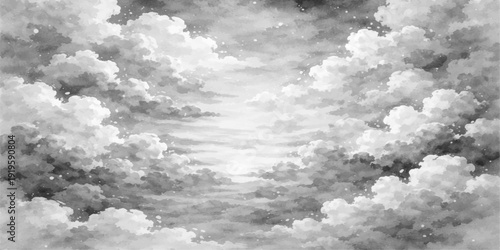 Dark clouds gather over a bright blue sky filled with fluffy white cumulus clouds, creating a beautiful summer nature landscape that captures a dramatic weather transition in the atmosphere