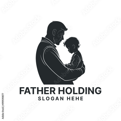 father holding logo design silhouette vector line art logo design
