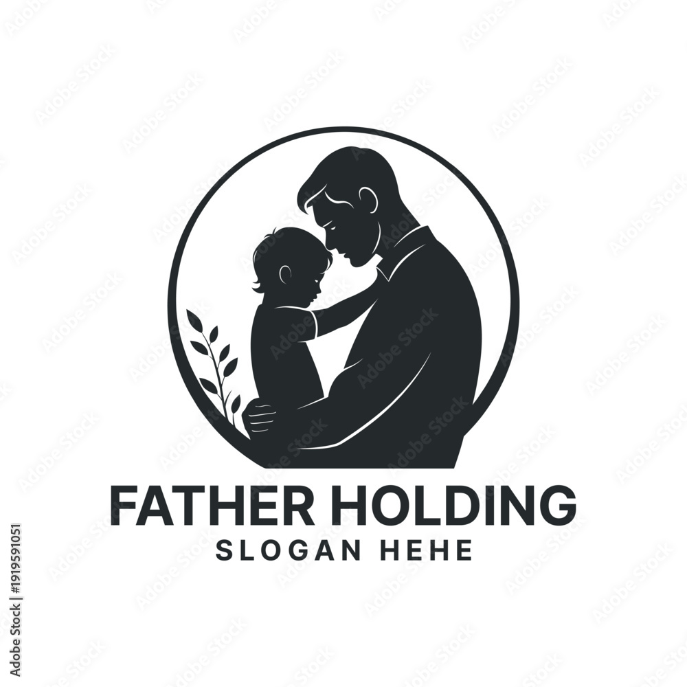 Fototapeta premium father holding logo design silhouette vector line art logo design 