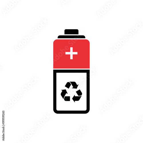 Battery with Recycling Symbol Eco Disposal Icon