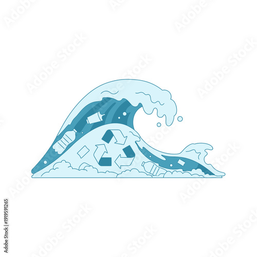 Ocean Wave with Recycling Arrow Plastic Cleanup Icon