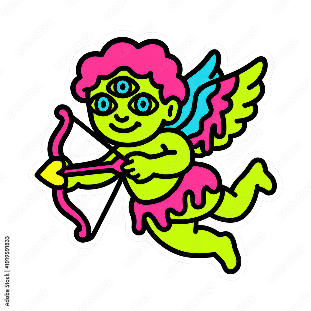 Obraz premium PNG Colorful whimsical three-eyed cupid