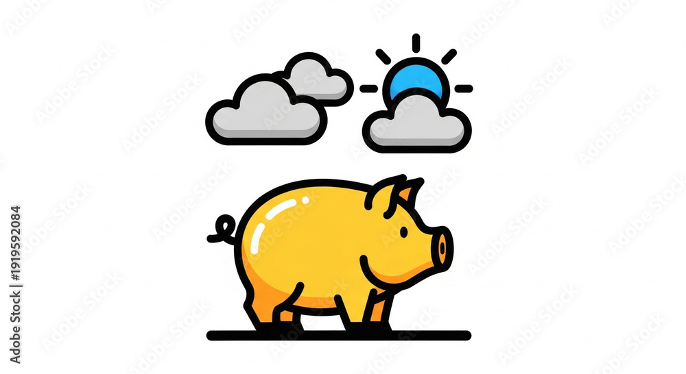 Obraz premium Happy pig enjoying sunny weather with clouds
