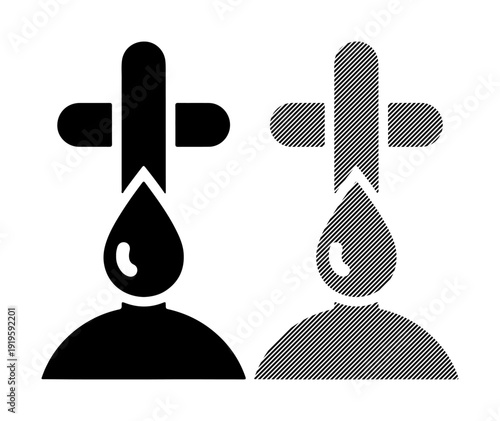 Symbolic representation of sacrifice and offering with a cross and a droplet.