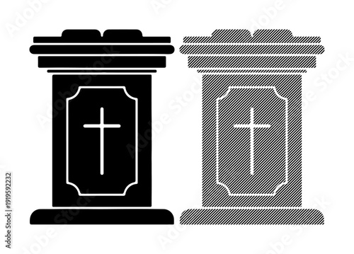 Two grave monuments with crosses, one black and one gray, symbolizing remembrance and loss.