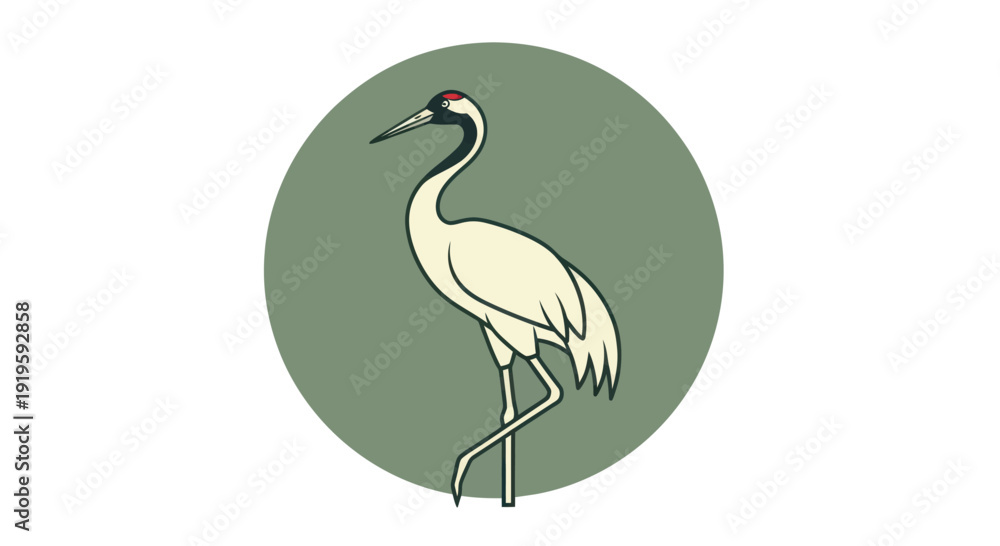 Obraz premium Red-crowned Crane Illustration in Circle