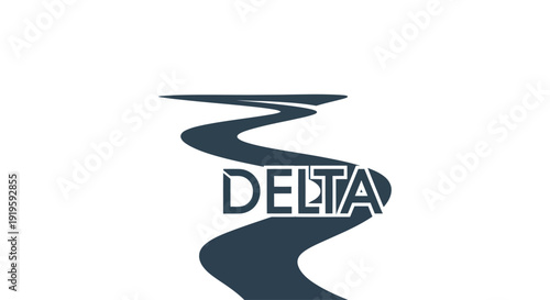 River Delta Symbol with Word Delta on White Background