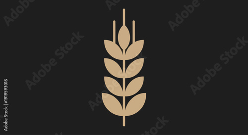 Single Wheat Ear Silhouette on Black Background, Minimalist Agricultural Symbol