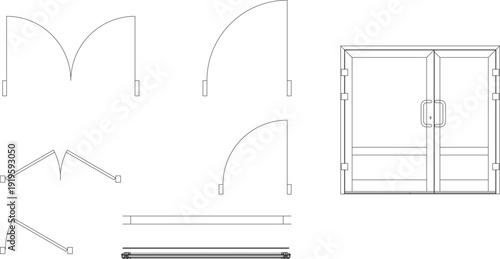 Architectural door symbols set featuring door swing floor plans and modern double door front elevations for building design.