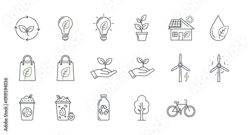 Eco Friendly Icons: Sustainability, Nature, Green Energy, Recycling, Ecology
