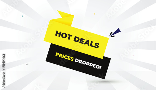 hot deals prices dropped editable eps format web banner vector art illustration template design yellow black gray shapes bold font white gradient abstract sun shine business background 4k modern