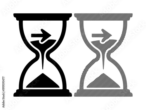 Hourglass icons symbolizing time passing and progress with arrow indicating forward movement