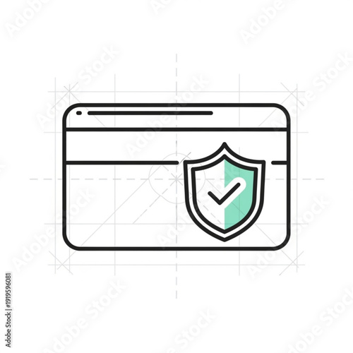 A vector graphic illustration of a browser window with a shield icon and checkmark, representing online security and protection.