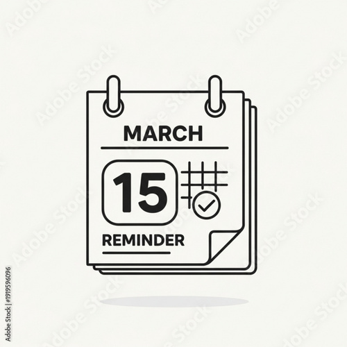 A minimalist vector graphic illustration of a calendar page with a reminder for March 15th