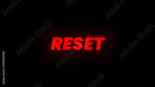 Bold reset text animation in red and white on a dark background, perfect for transformation themes, motivational videos, and strong cinematic intro visuals.