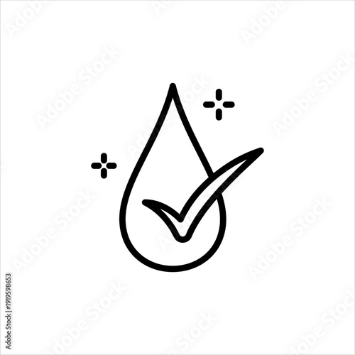 Water Drop Check Mark Icon, Clean Water Quality Approved Symbol Vector, vector illustration