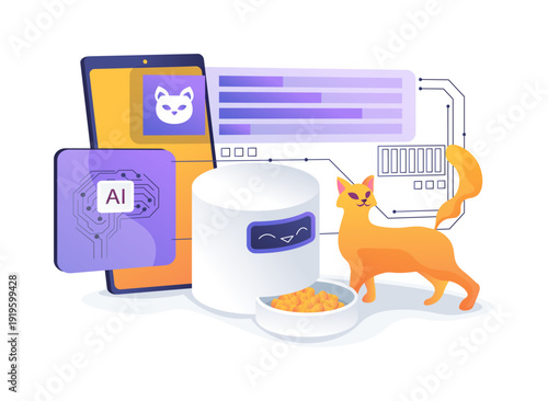 Automated Pet Feeder with App abstract concept vector illustration.