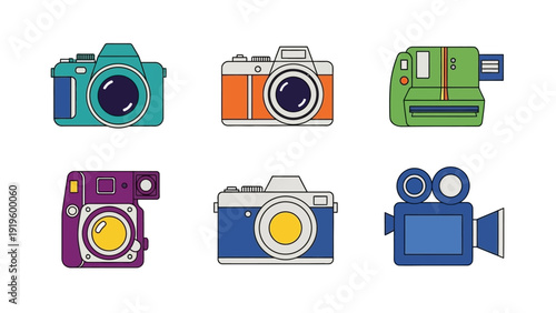 Retro Camera Collection: Vintage Photography Icons in Flat Design