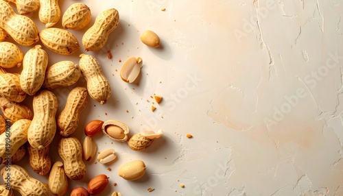 Peanuts in shells on light textured background