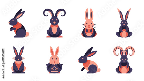 Cute Zodiac Rabbits Collection: Aries, Libra, and Other Signs