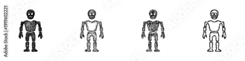 Sketch humanoid robot icon design set