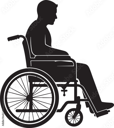A man sitting in a wheelchair with one leg stretched out Vector, illustration