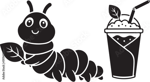 A caterpillar next to a milkshake Vector, illustration