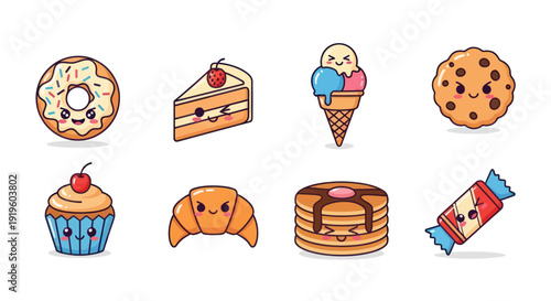 Cartoon desserts collection on white