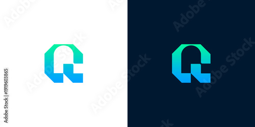 Geometric 'Q' letter logo design in gradient blue and green colors, modern and clean aesthetic, suitable for technology or business branding